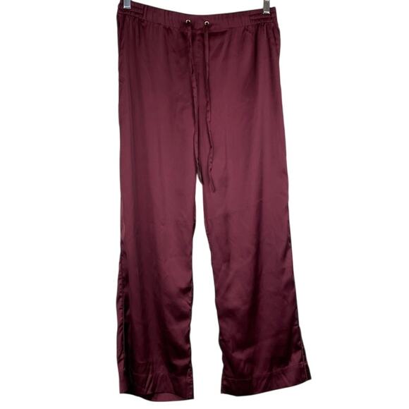 SOMA women's satin wide leg pajama pants in burgundy. - Picture 1 of 7